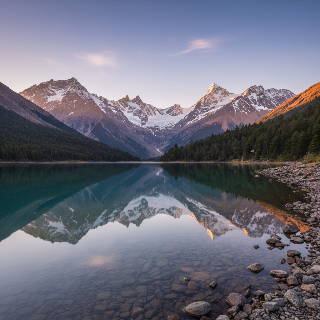 Paisaje natural sereno con montañas y lago en Chile