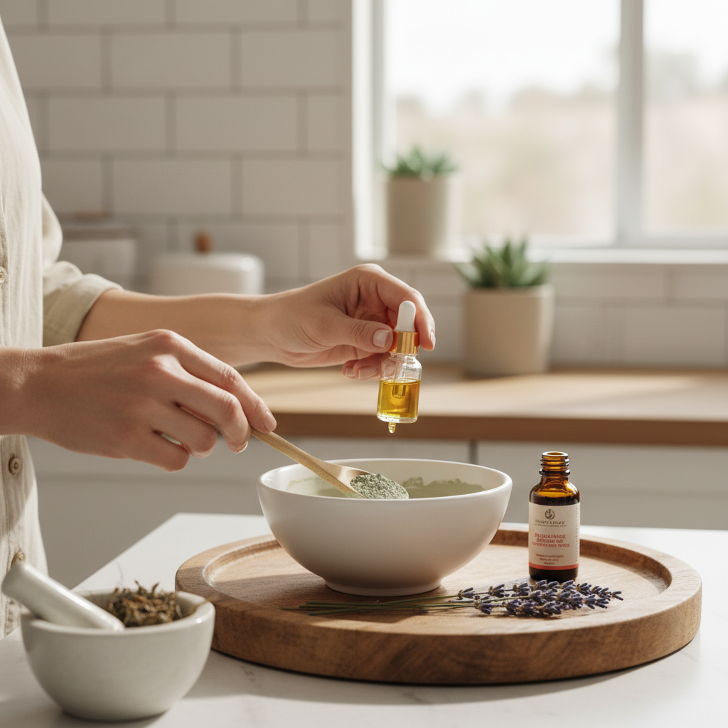 Preparación de una mascarilla facial con arcilla y aceites