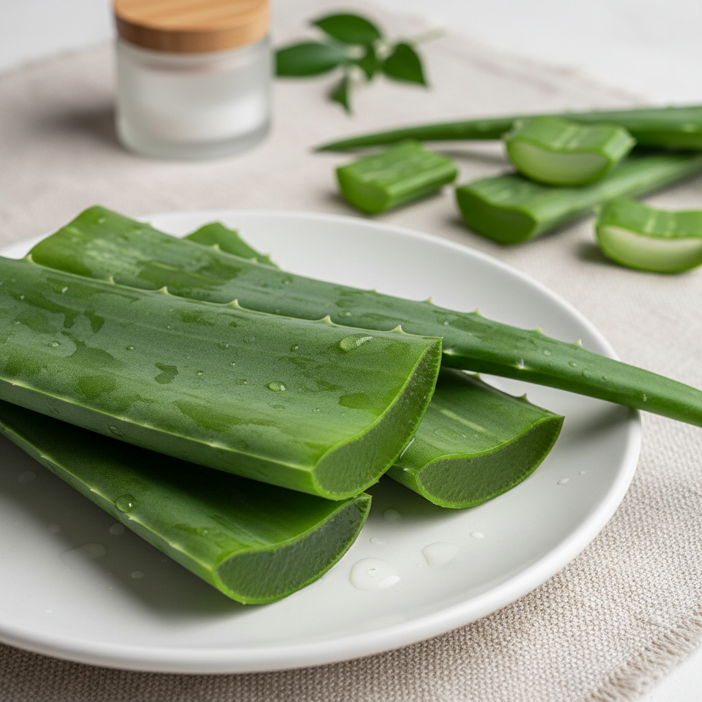 Hojas de aloe vera fresco cortadas